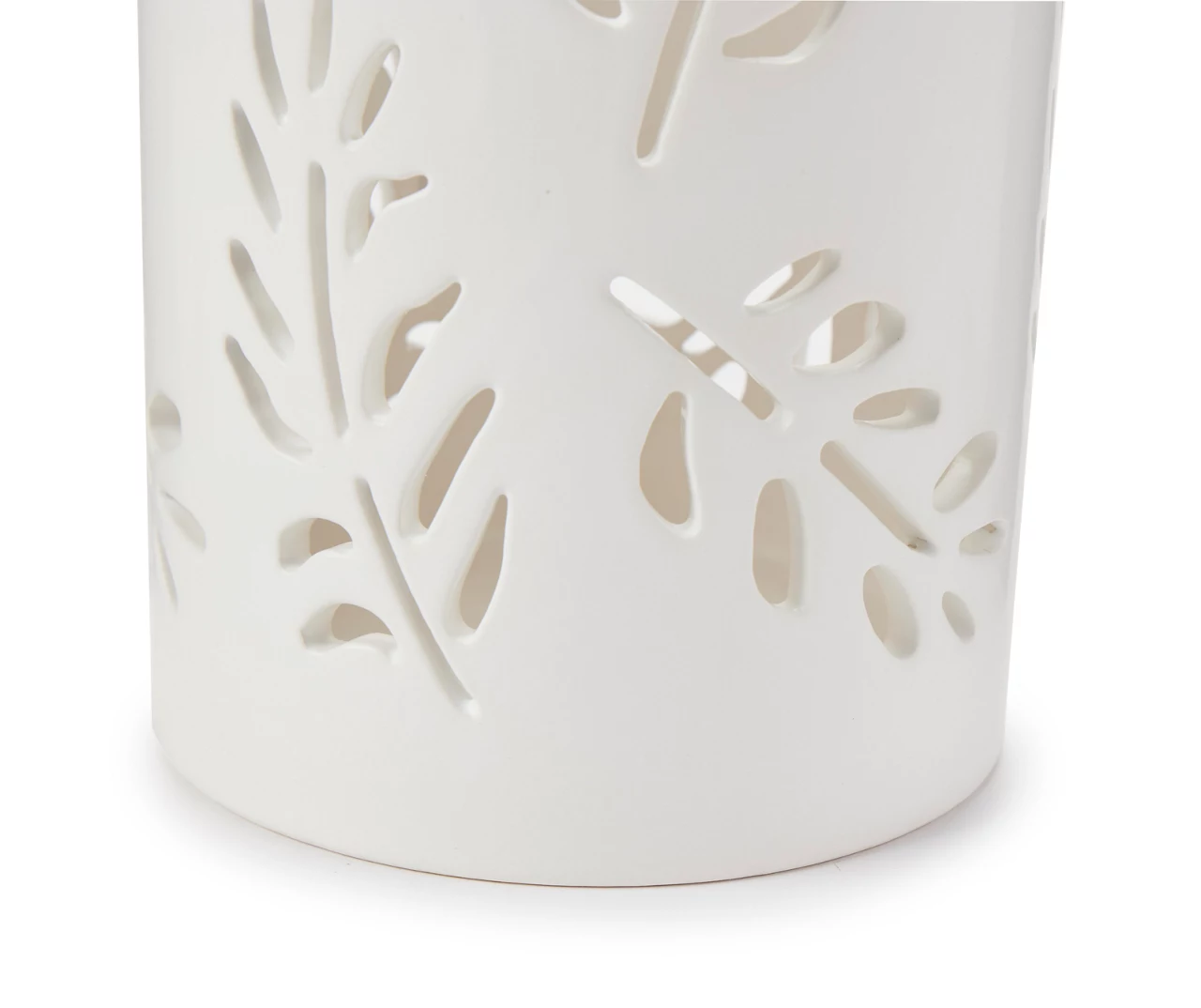 White Leaf Cutout Ceramic Hurricane 4 White Leaf Cutout Ceramic Hurricane - Image 2