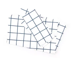 Real Living White & Navy Windowpane Microfiber Sheet Set -Home Store 810592896 810592871 810594271 A0 1