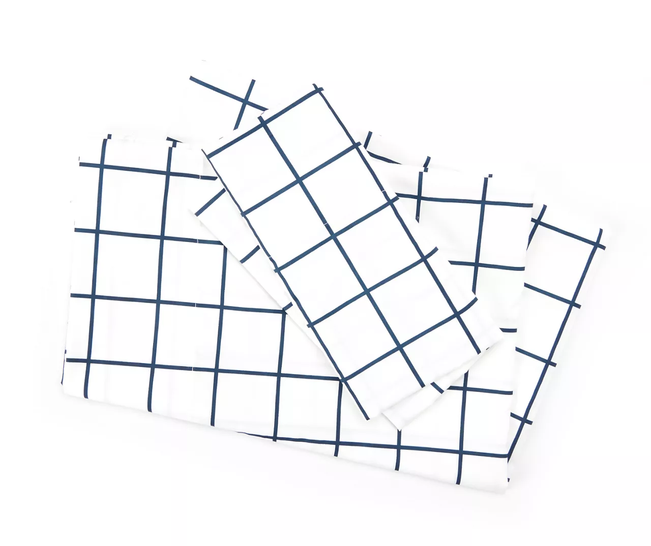 White & Navy Windowpane Full 4-Piece Microfiber Sheet Set 3 White & Navy Windowpane Full 4-Piece Microfiber Sheet Set