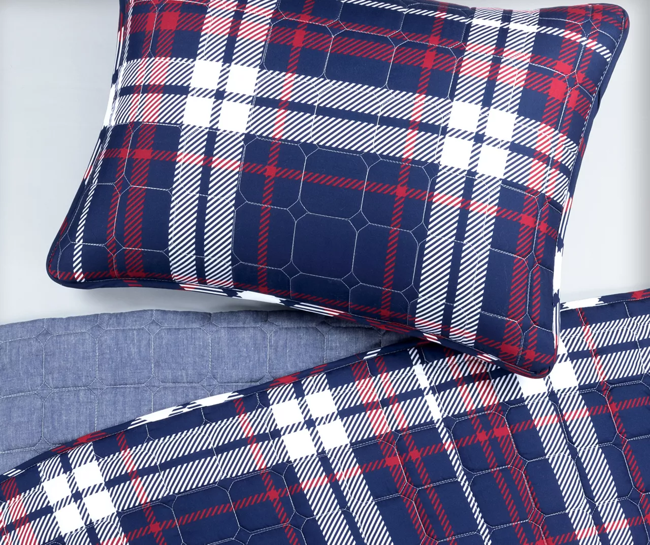Lush Decor Grayson Farmhouse Navy & Red Plaid Reversible Quilt Set 6 Lush Decor Grayson Farmhouse Navy & Red Plaid Reversible Quilt Set - Image 4