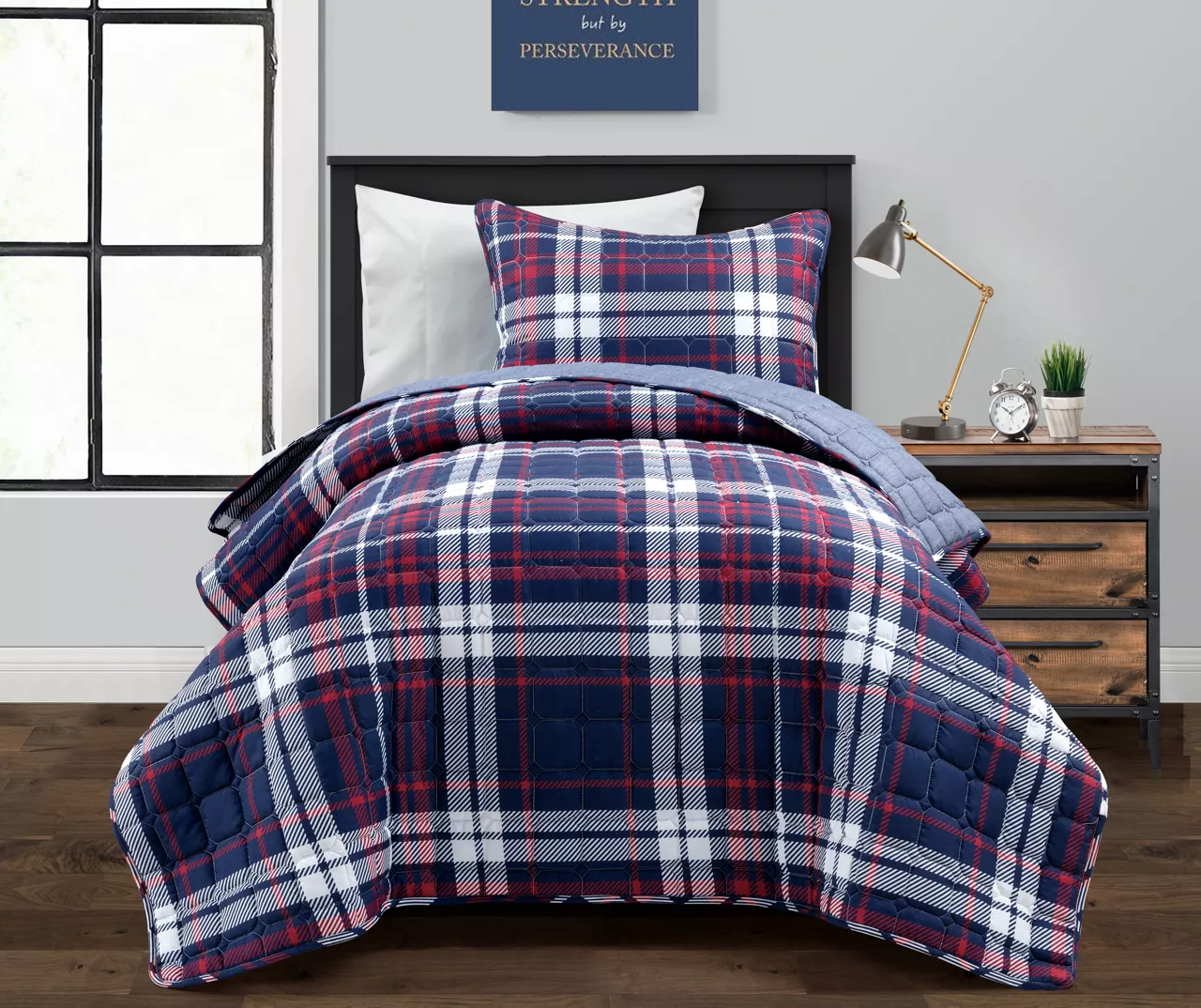Lush Decor Grayson Farmhouse Navy & Red Plaid Reversible Quilt Set 3 Lush Decor Grayson Farmhouse Navy & Red Plaid Reversible Quilt Set