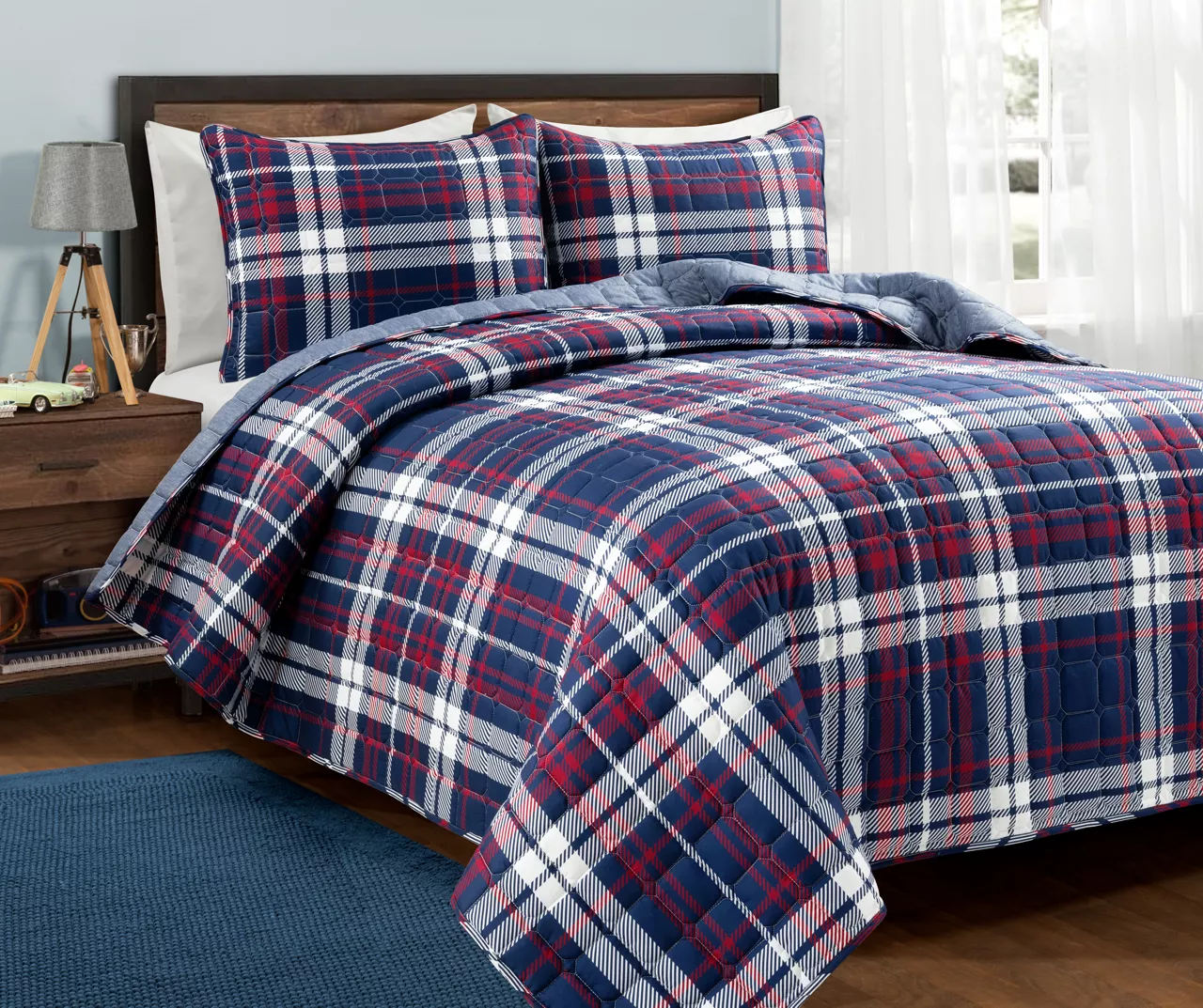 Lush Decor Grayson Farmhouse Navy & Red Plaid Reversible Quilt Set 4 Lush Decor Grayson Farmhouse Navy & Red Plaid Reversible Quilt Set - Image 2