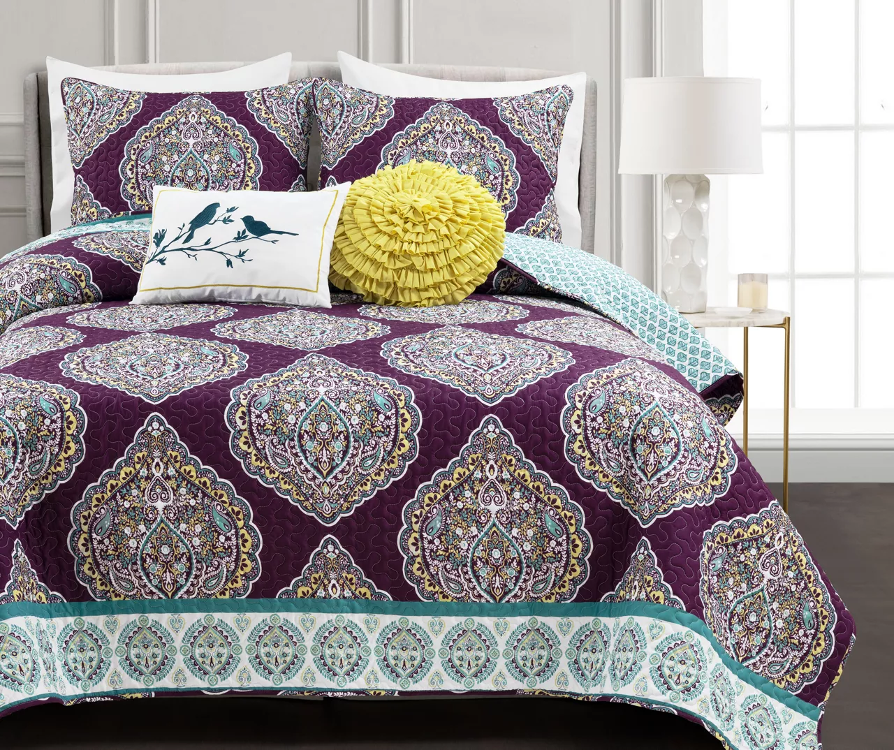 Lush Decor Harley Purple & Turquoise Paisley Arabesque Quilt Set 5 Lush Decor Harley Purple & Turquoise Paisley Arabesque Quilt Set - Image 3
