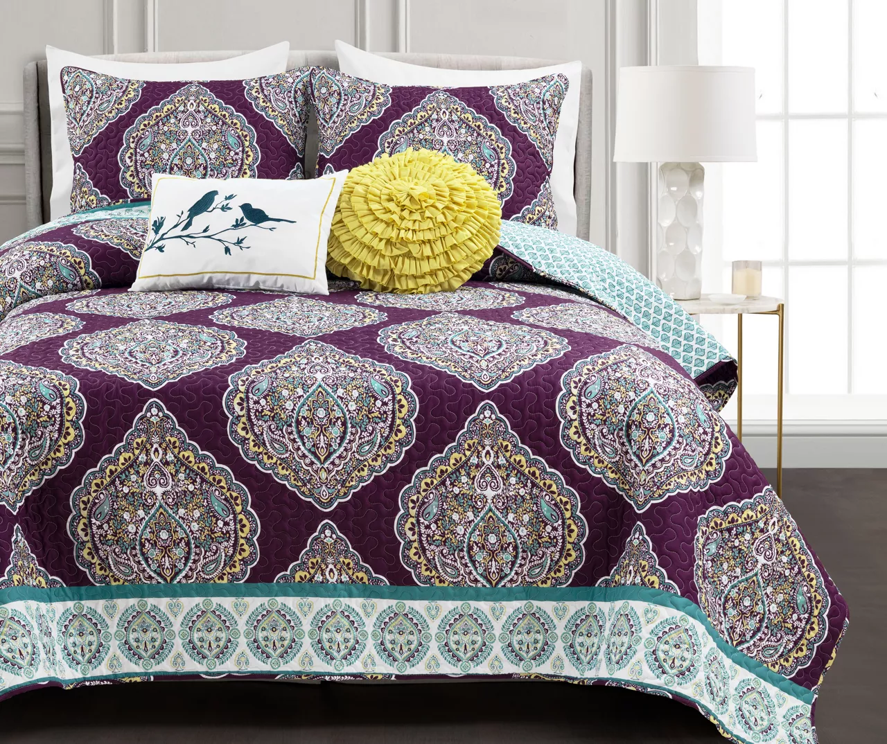 Lush Decor Harley Purple & Turquoise Paisley Arabesque Quilt Set 11 Lush Decor Harley Purple & Turquoise Paisley Arabesque Quilt Set - Image 9