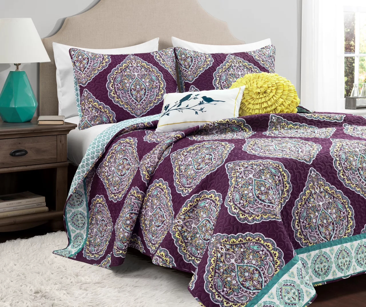 Lush Decor Harley Purple & Turquoise Paisley Arabesque Quilt Set 4 Lush Decor Harley Purple & Turquoise Paisley Arabesque Quilt Set - Image 2