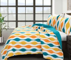 Turquoise & Orange Mid-Century Waves Full/Queen 3-Piece Quilt Set -Home Store 810595968 1