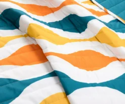 Turquoise & Orange Mid-Century Waves Full/Queen 3-Piece Quilt Set -Home Store 810595968 3