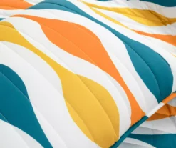 Turquoise & Orange Mid-Century Waves Full/Queen 3-Piece Quilt Set -Home Store 810595968 4
