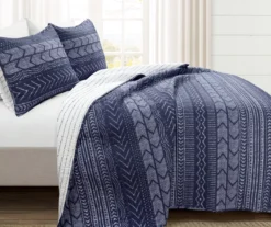 Hygge Navy & White Geometric Reversible Full/Queen 3-Piece Quilt Set -Home Store 810595990 1