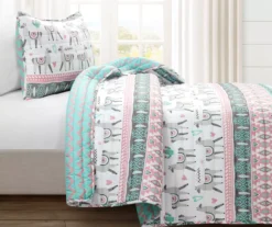 Pink & Aqua Boho Llama Reversible Twin 2-Piece Quilt Set 11 Pink & Aqua Boho Llama Reversible Twin 2-Piece Quilt Set -Home Store 810596018 1