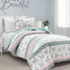 Pink & Aqua Boho Llama Reversible Twin 2-Piece Quilt Set 2 Pink & Aqua Boho Llama Reversible Twin 2-Piece Quilt Set -Home Store 810596018