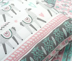 Pink & Aqua Boho Llama Reversible Twin 2-Piece Quilt Set 14 Pink & Aqua Boho Llama Reversible Twin 2-Piece Quilt Set -Home Store 810596018 4