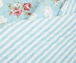 Blue & Blush Floral Ruffle-Trim Reversible Full/Queen 3-Piece Quilt Set -Home Store 810596027 3 1