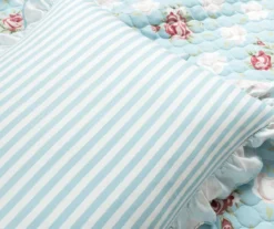 Blue & Blush Floral Ruffle-Trim Reversible Full/Queen 3-Piece Quilt Set -Home Store 810596027 5 1