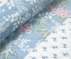 Blue Floral & Stripe Cotton Reversible Full/Queen 3-Piece Quilt Set -Home Store 810596029 2 1