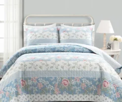 Lush Decor Blue Floral & Stripe Cotton Reversible Quilt Set