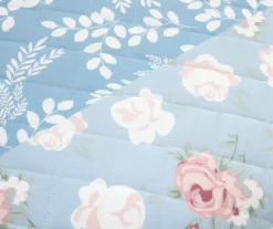Blue Floral & Stripe Cotton Reversible Full/Queen 3-Piece Quilt Set -Home Store 810596029 3 1