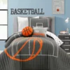 Charcoal & Orange Basketball Reversible Twin 4-Piece Quilt Set -Home Store 810596042