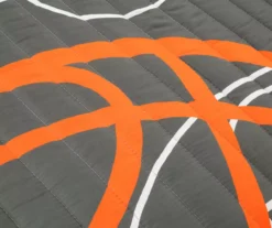 Charcoal & Orange Basketball Reversible Twin 4-Piece Quilt Set -Home Store 810596042 2