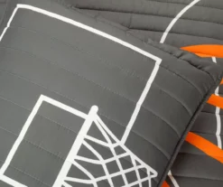 Charcoal & Orange Basketball Reversible Twin 4-Piece Quilt Set -Home Store 810596042 4