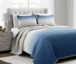 Navy & Gray Crinkle Ombre Full/Queen 3-Piece Quilt Set