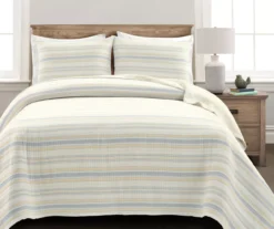 Lush Decor Solange Yellow & Gray Stripe Cotton Quilted Coverlet Set