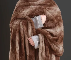 Marselle Stripe Faux Fur Heated Throw, (50" X 70") -Home Store 810598131 3