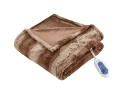 Marselle Stripe Faux Fur Heated Throw, (50" X 70") -Home Store 810598131 4