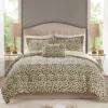 Marselle Brown & Black Leopard Print Faux Fur King 4-Piece Comforter Set -Home Store 810598172 810598173 1