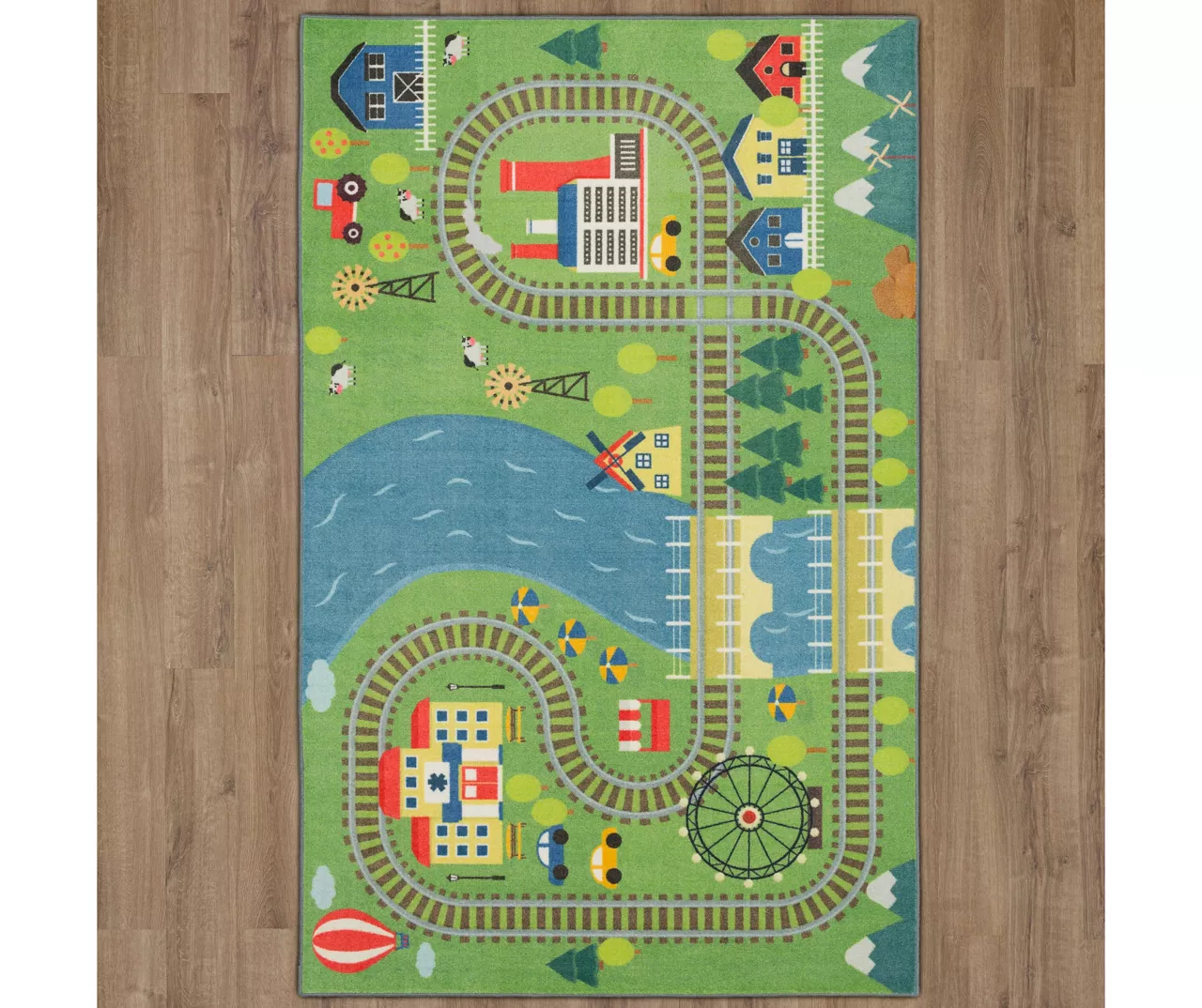 Green & Blue Train Tracks Play Area Rug, (5' X 8') 4 Green & Blue Train Tracks Play Area Rug, (5' X 8') - Image 2