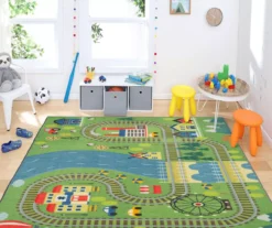 Green & Blue Train Tracks Play Area Rug, (5' X 8') 13 Green & Blue Train Tracks Play Area Rug, (5' X 8') -Home Store 810599739 A0 3