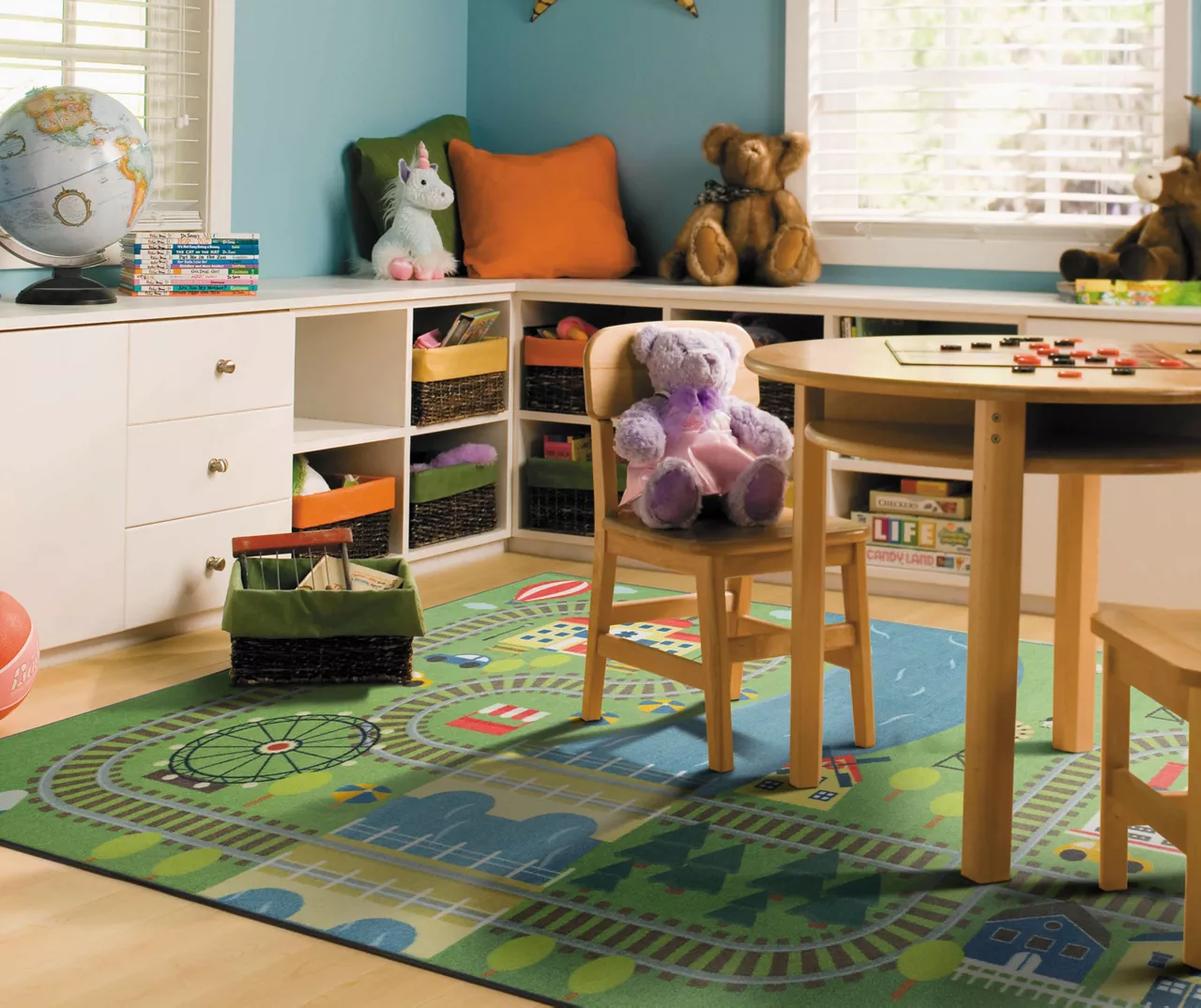 Green & Blue Train Tracks Play Area Rug, (5' X 8') 6 Green & Blue Train Tracks Play Area Rug, (5' X 8') - Image 4
