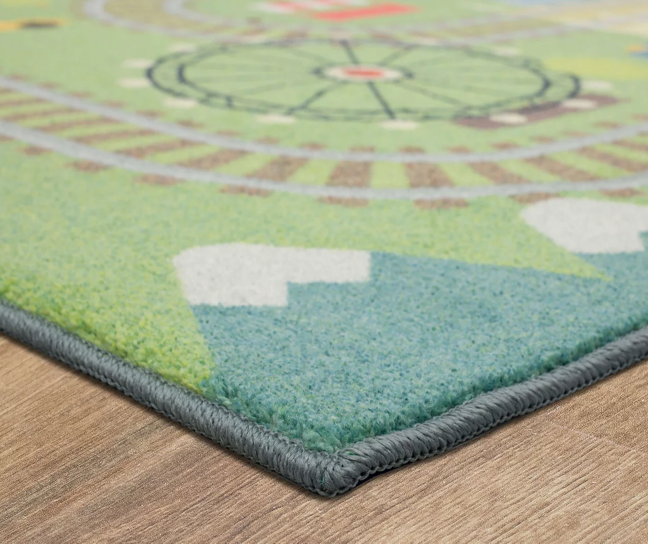 Green & Blue Train Tracks Play Area Rug, (5' X 8') 7 Green & Blue Train Tracks Play Area Rug, (5' X 8') - Image 5