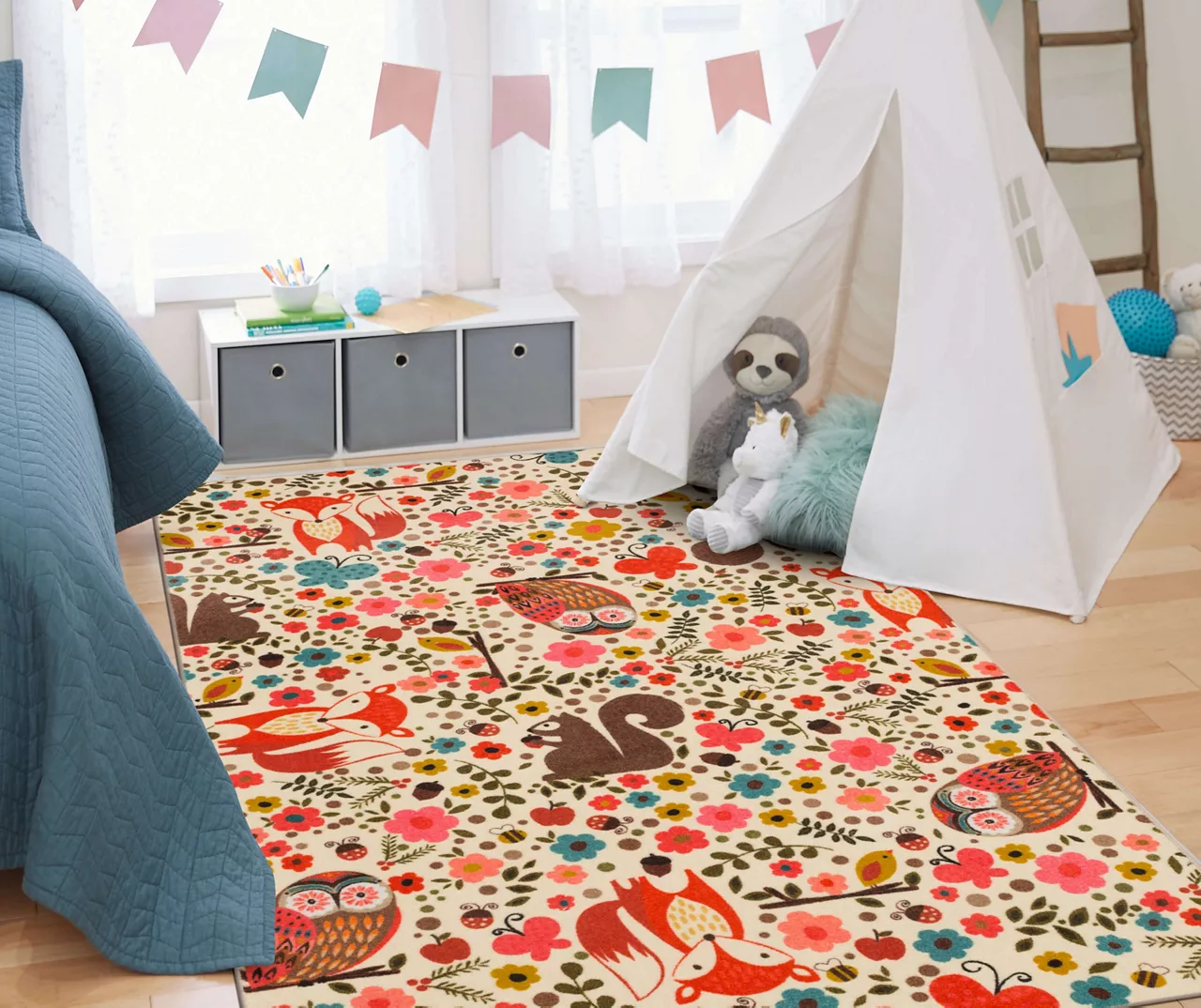 Enchanted Forest Beige & Coral Area Rug, (5' X 8') 8 Enchanted Forest Beige & Coral Area Rug, (5' X 8') - Image 6