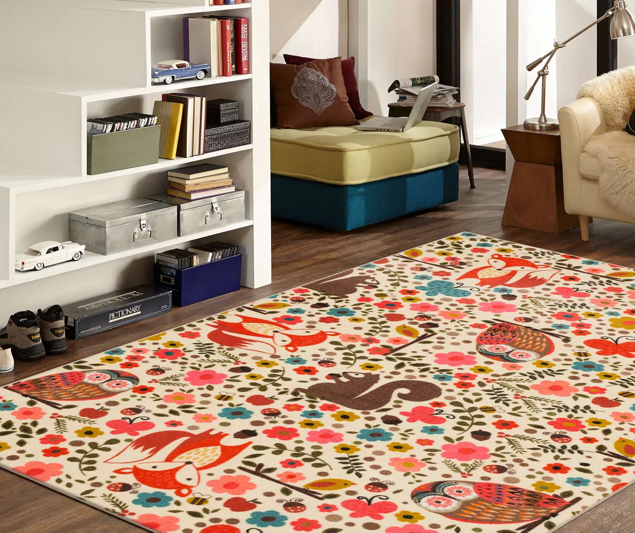 Enchanted Forest Beige & Coral Area Rug, (5' X 8') 10 Enchanted Forest Beige & Coral Area Rug, (5' X 8') - Image 8