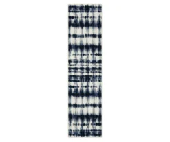 Renly Navy & White Abstract Tie-Dye Area Rug, (2' X 8')