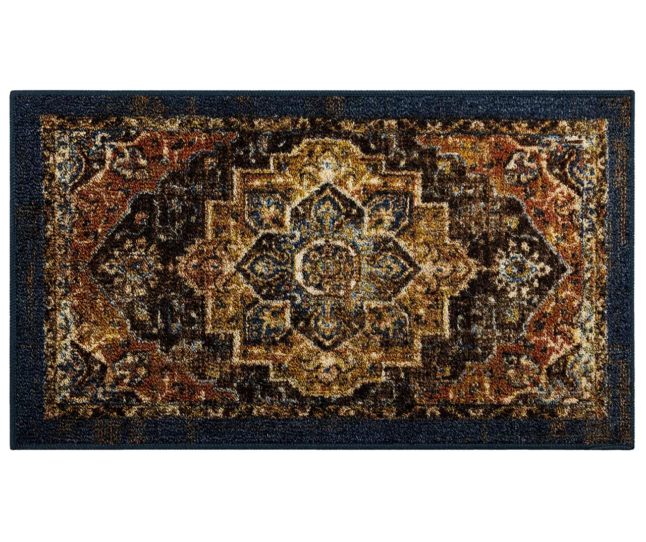Eason Brown & Navy Ornamental Accent Rug, (20" X 34") 3 Eason Brown & Navy Ornamental Accent Rug, (20" X 34")