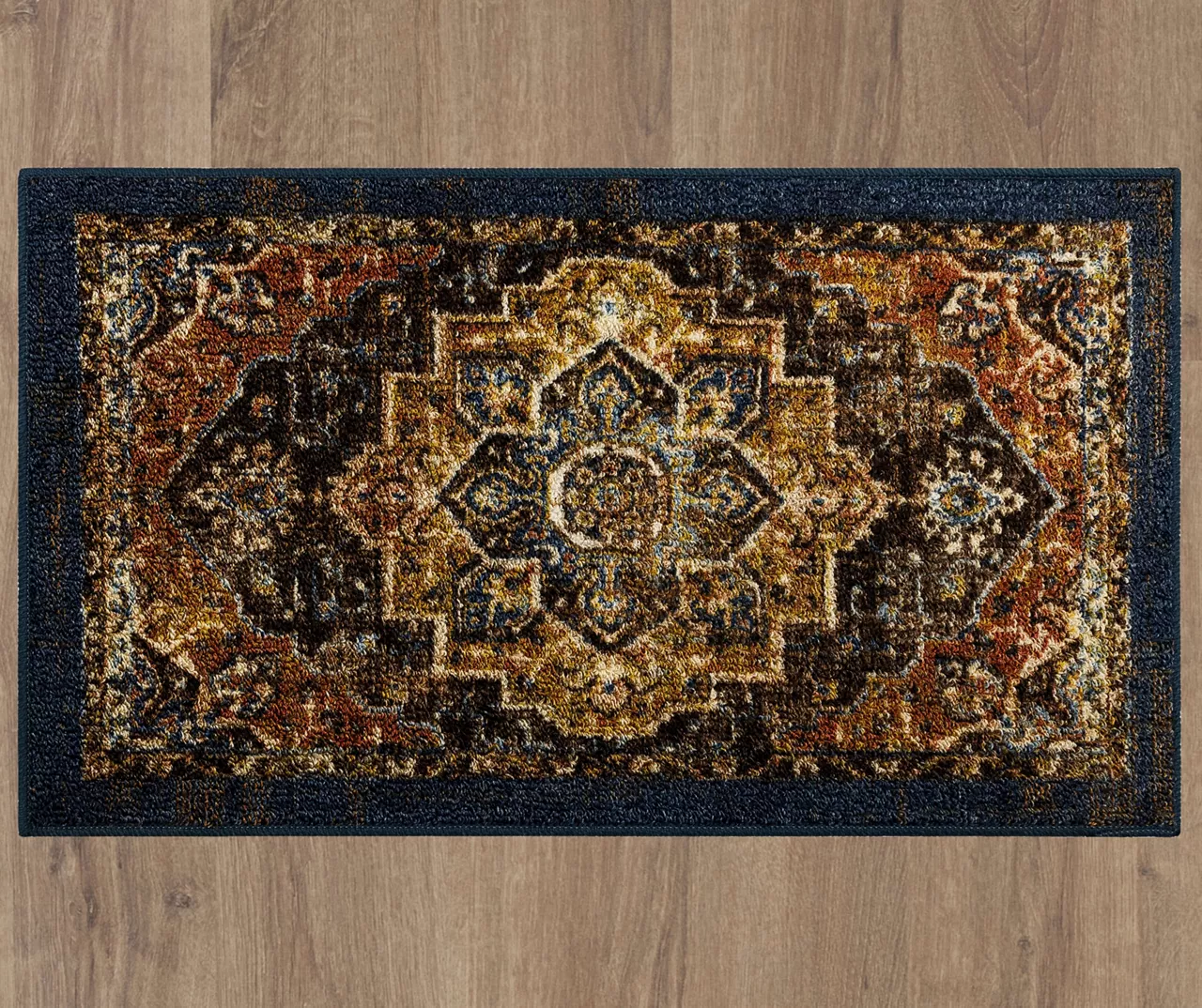 Eason Brown & Navy Ornamental Accent Rug, (20" X 34") 5 Eason Brown & Navy Ornamental Accent Rug, (20" X 34") - Image 3