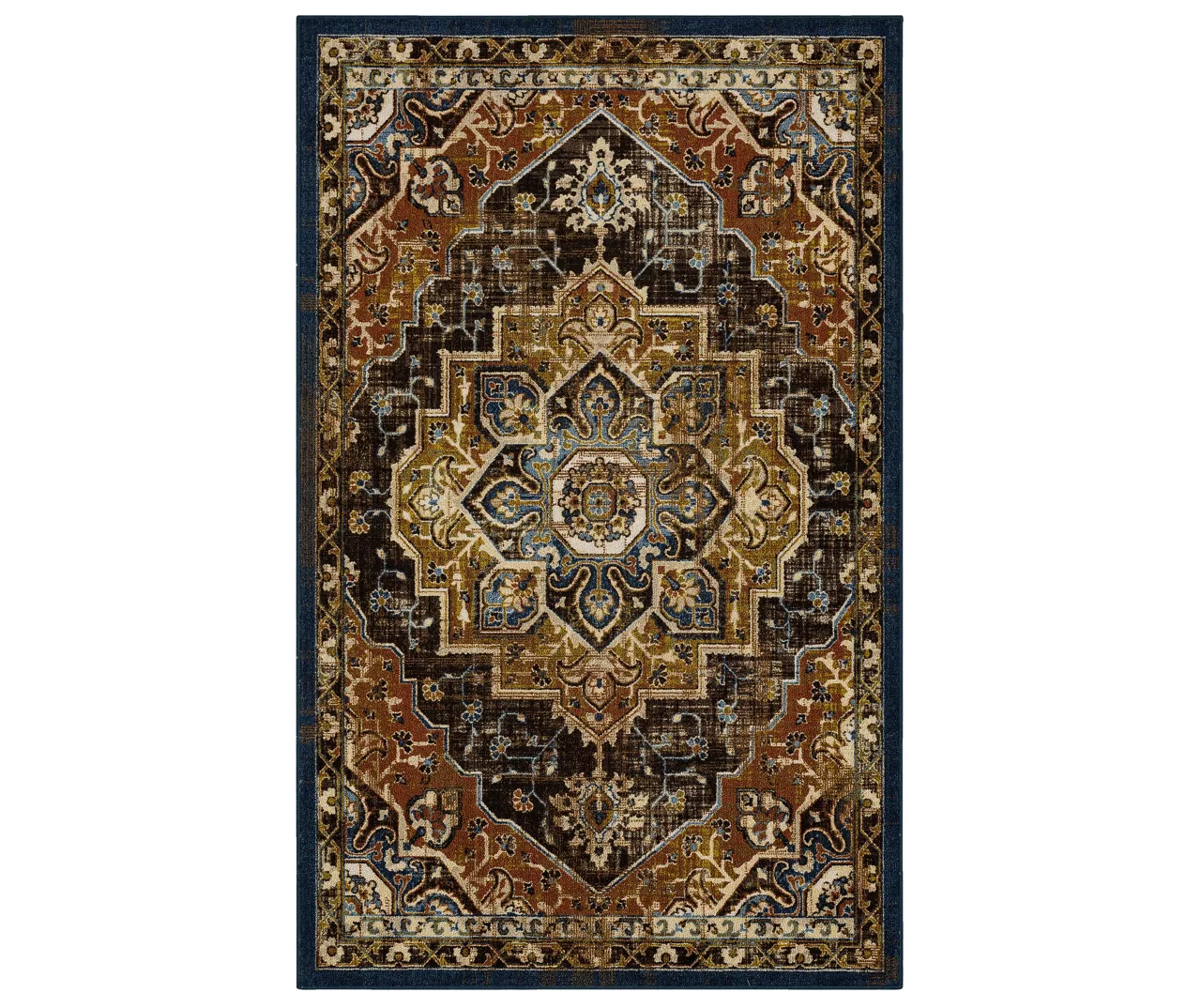 Eason Brown & Navy Ornamental Area Rug, (7.5' X 10') 3 Eason Brown & Navy Ornamental Area Rug, (7.5' X 10')