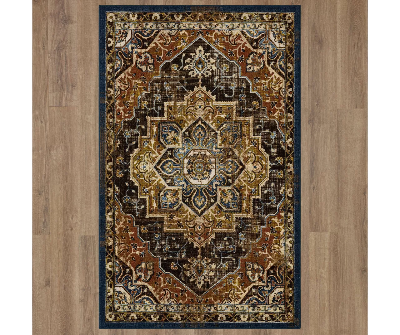 Eason Brown & Navy Ornamental Area Rug, (7.5' X 10') 6 Eason Brown & Navy Ornamental Area Rug, (7.5' X 10') - Image 4