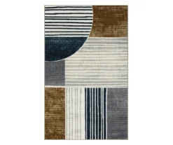 Rain Creek Blue & Brown Line Geometric Area Rug, (5' X 8')
