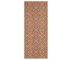 Waterside Rust & Tan Geometric Outdoor Area Rug, (2.5' X 6')