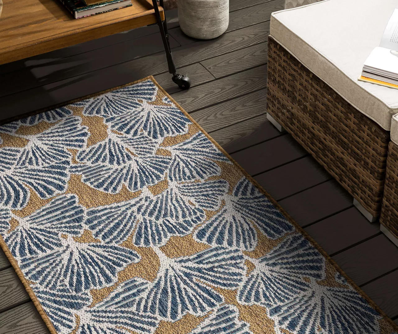 Treasured Garden Navy & Brown Botanical Outdoor Area Rug, (2.5' X 6') 9 Treasured Garden Navy & Brown Botanical Outdoor Area Rug, (2.5' X 6') - Image 7