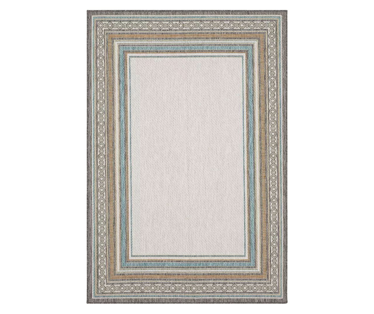 Panama Light Gray & Turquoise Geo-Bordered Outdoor Area Rug, (5' 3" X 7.5') 3 Panama Light Gray & Turquoise Geo-Bordered Outdoor Area Rug, (5' 3" X 7.5')