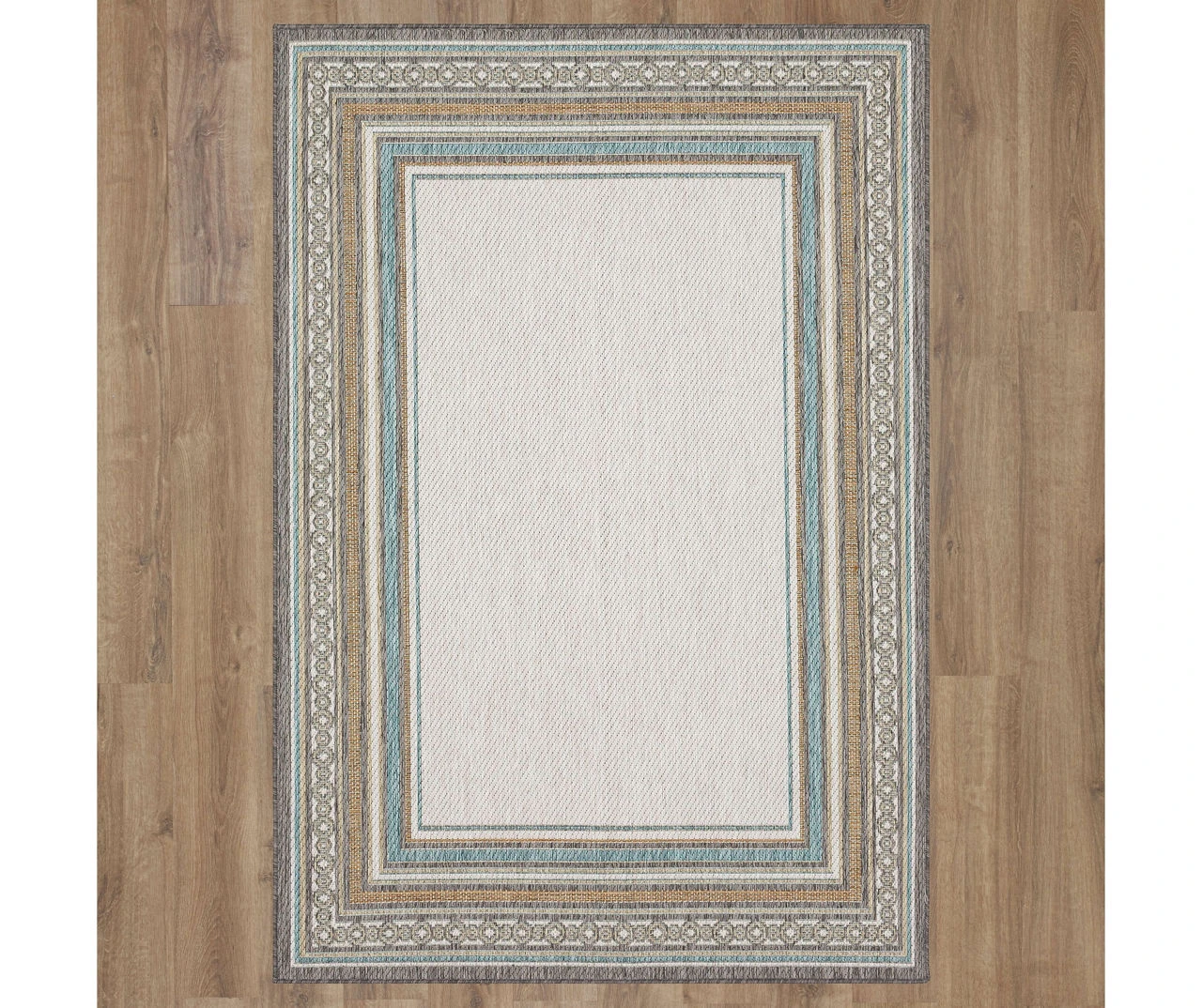 Panama Light Gray & Turquoise Geo-Bordered Outdoor Area Rug, (5' 3" X 7.5') 5 Panama Light Gray & Turquoise Geo-Bordered Outdoor Area Rug, (5' 3" X 7.5') - Image 3