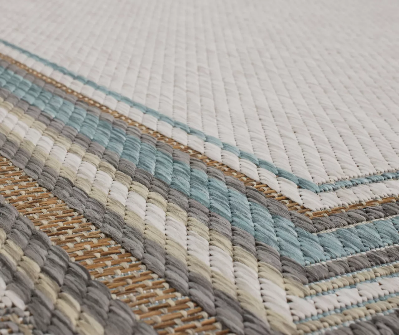 Panama Light Gray & Turquoise Geo-Bordered Outdoor Area Rug, (5' 3" X 7.5') 8 Panama Light Gray & Turquoise Geo-Bordered Outdoor Area Rug, (5' 3" X 7.5') - Image 6