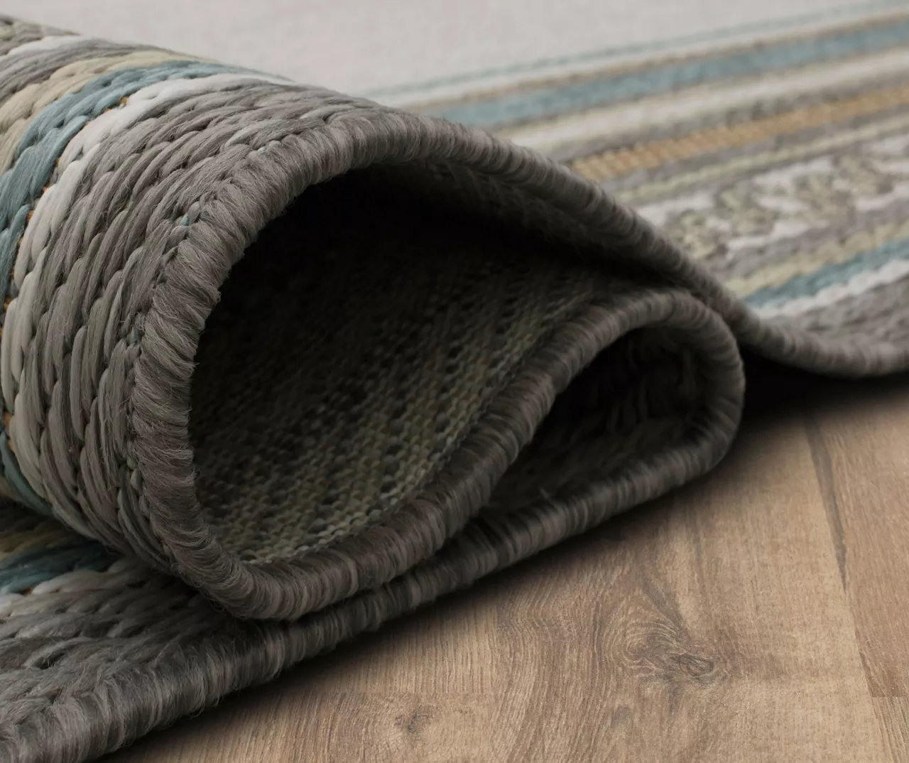 Panama Light Gray & Turquoise Geo-Bordered Outdoor Area Rug, (5' 3" X 7.5') 11 Panama Light Gray & Turquoise Geo-Bordered Outdoor Area Rug, (5' 3" X 7.5') - Image 9