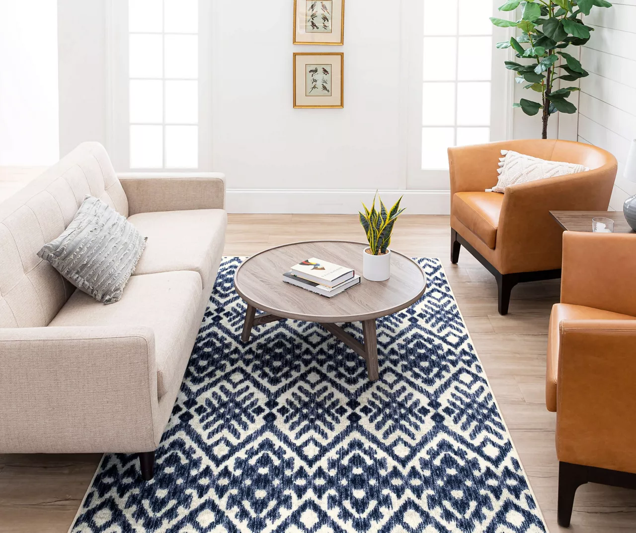 Oreille Navy & White Ikat Area Rug, (5' X 8') 8 Oreille Navy & White Ikat Area Rug, (5' X 8') - Image 6