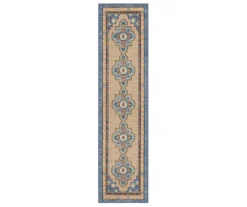 Coeus Blue & Peach Ornamental Area Rug, (2' X 8')