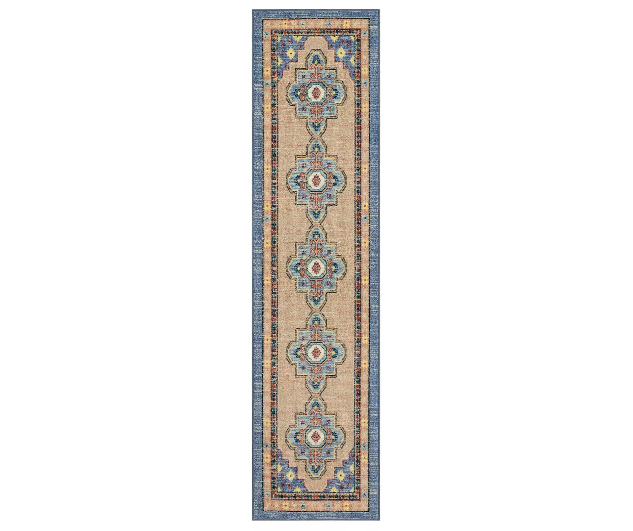 Coeus Blue & Peach Ornamental Area Rug, (2' X 8') 3 Coeus Blue & Peach Ornamental Area Rug, (2' X 8')